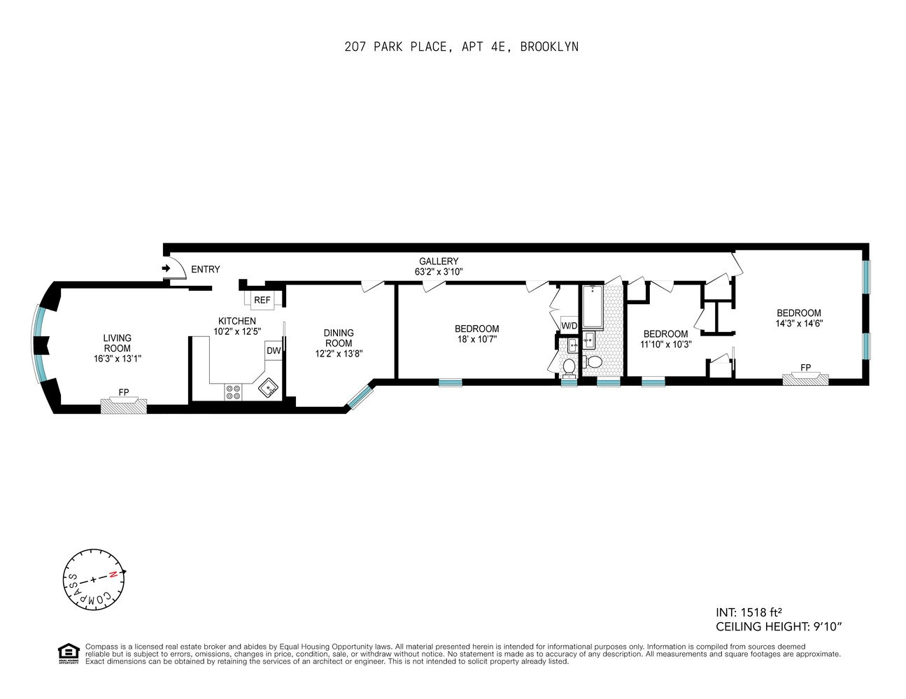 floor plan showing apartment with three bedrooms