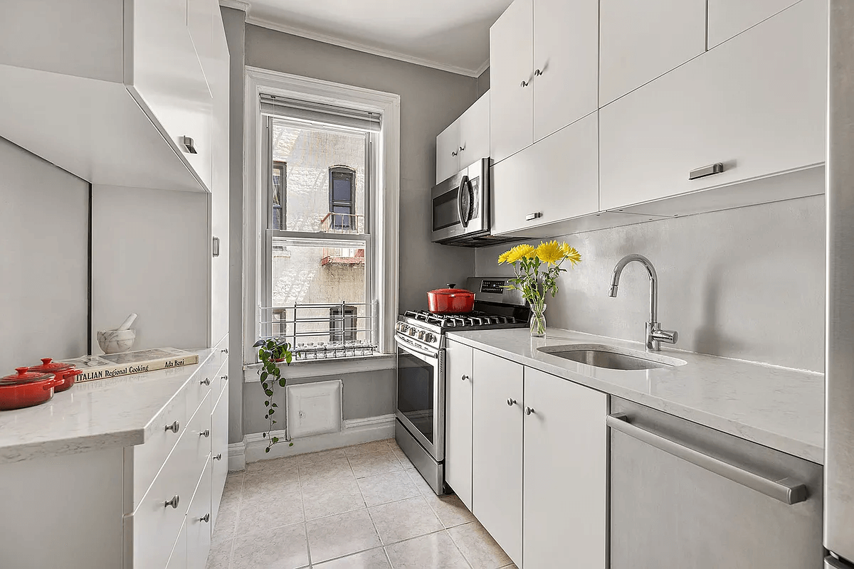 kitchen with white cabinets