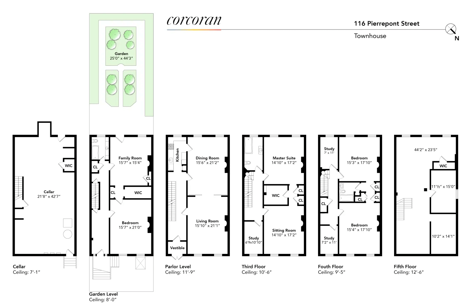 floor plan showing five floors of living space plus cellar