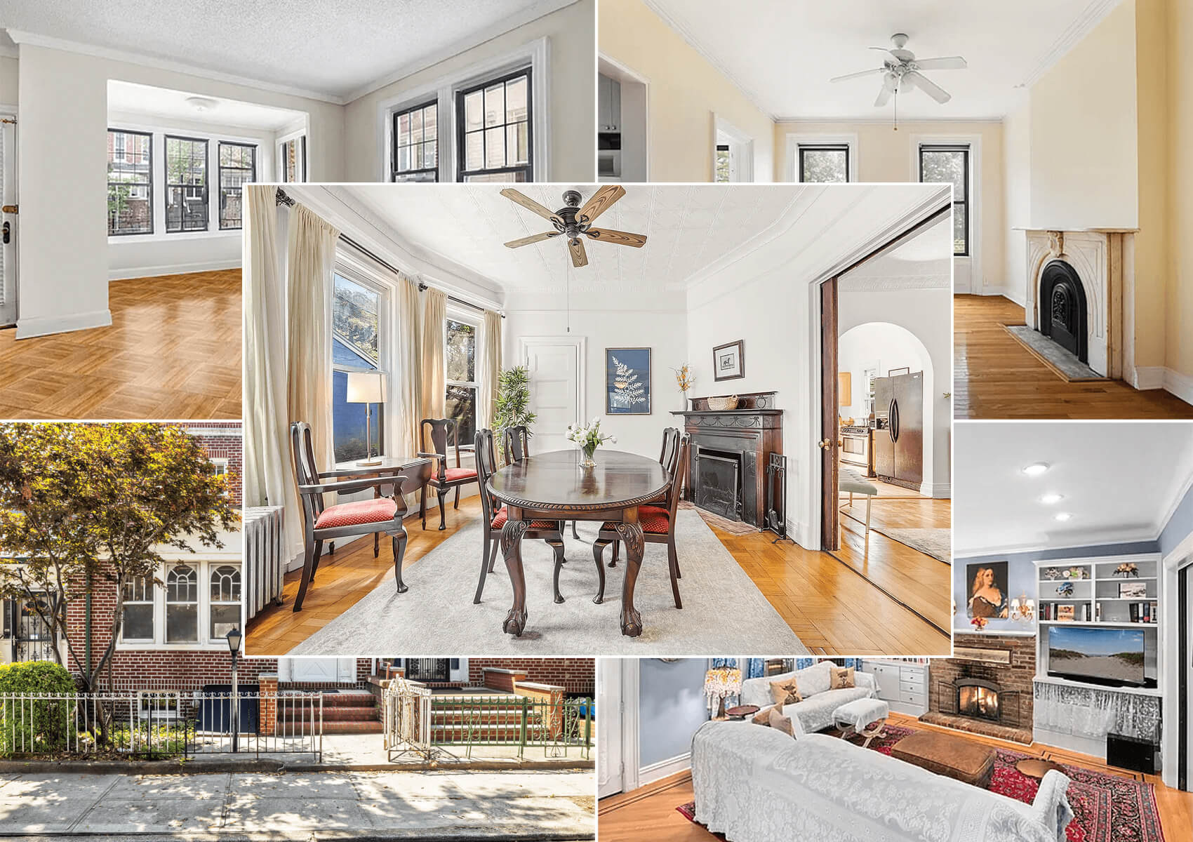 brooklyn listings - collage of interiors and exteriors of brooklyn houses for sale