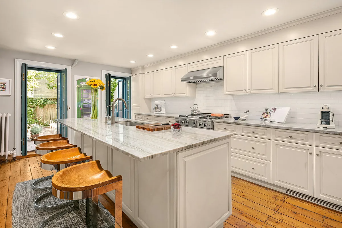 kitchen with marble topped island