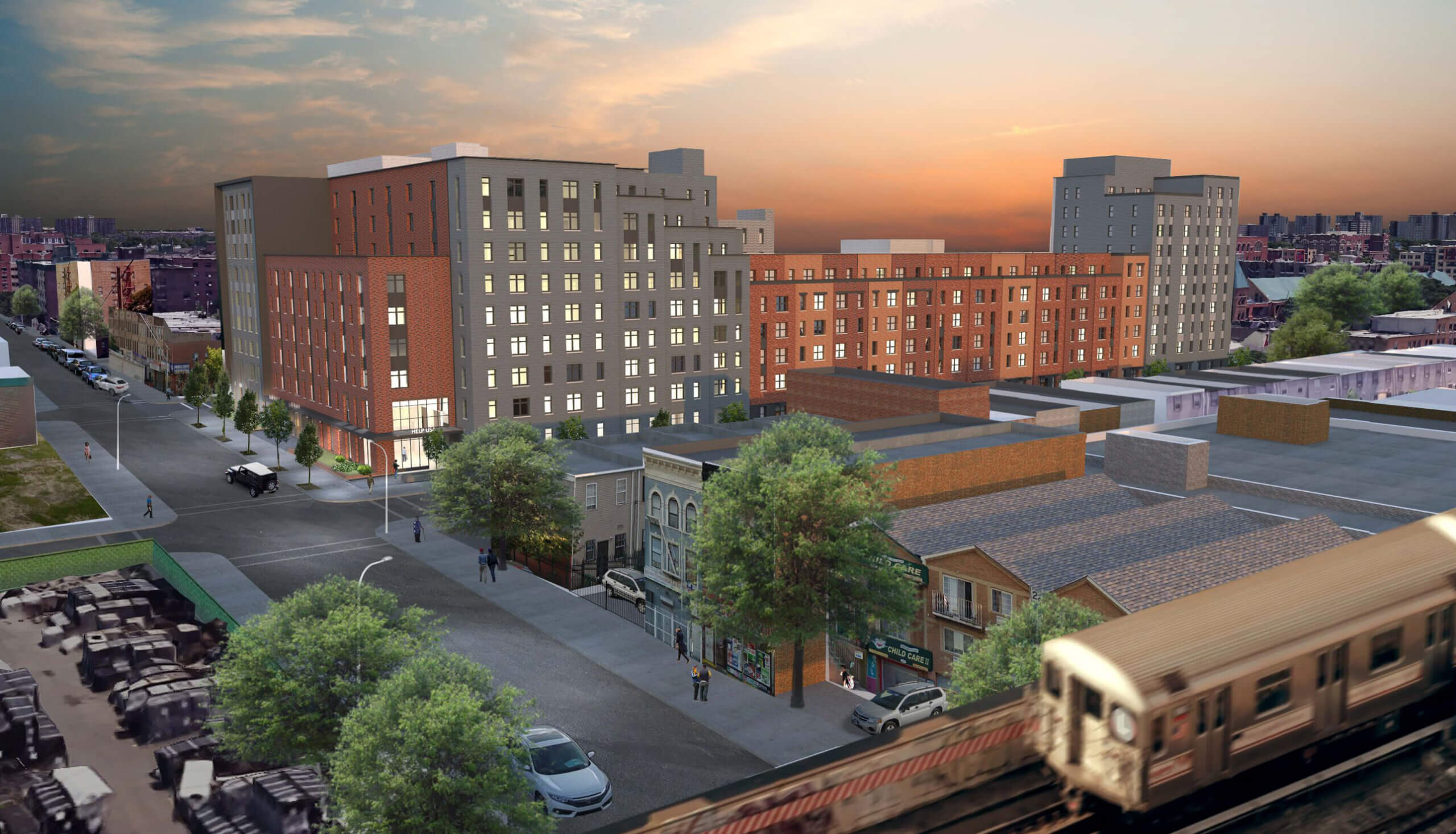 east new york affordable housing - a view of the brick and stone building