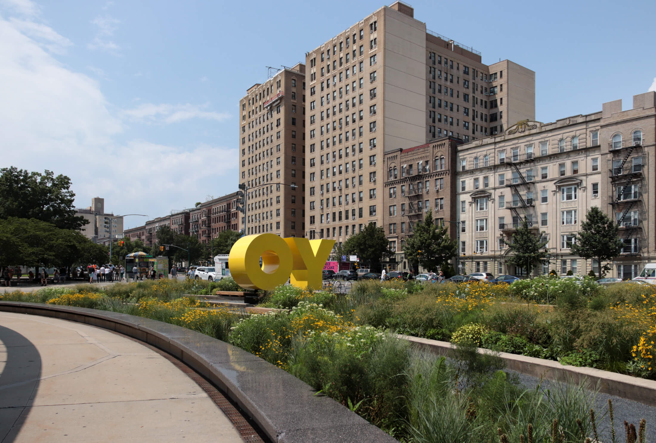 looking out from the brooklyn museums to the apartment buildings along eastern parkway