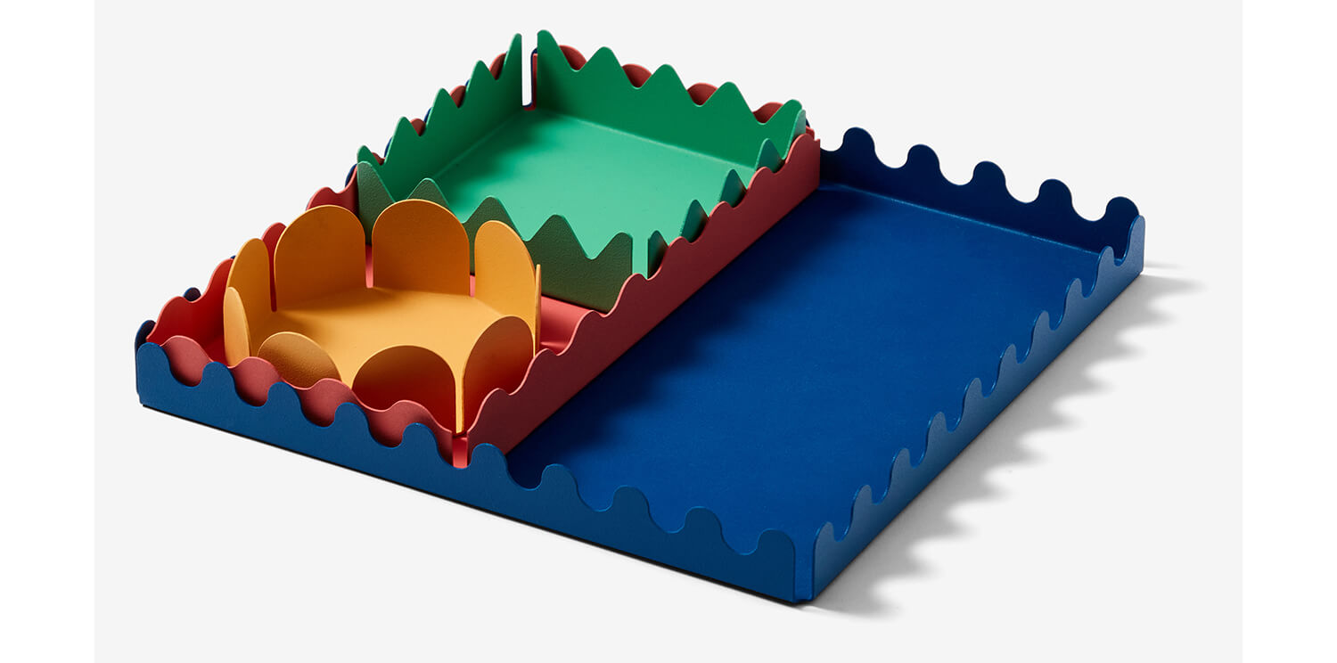 stacking trays in primary colors