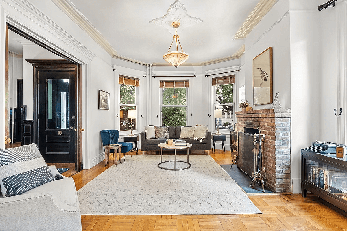 front parlor with later brick fireplace