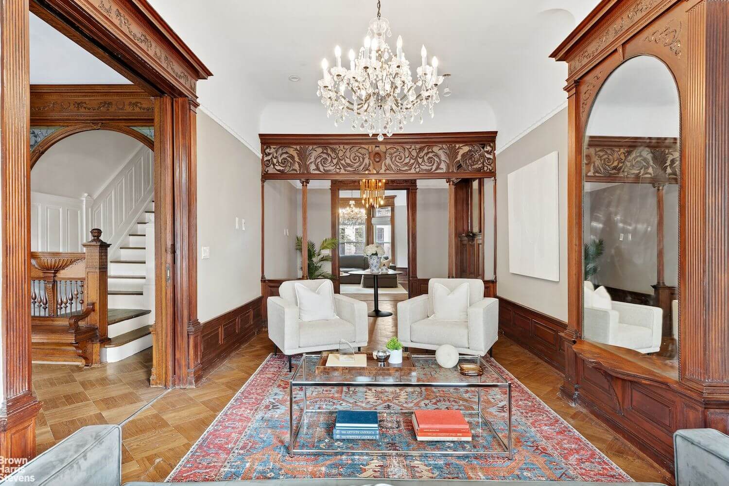 parlor with pier mirror and fretwork