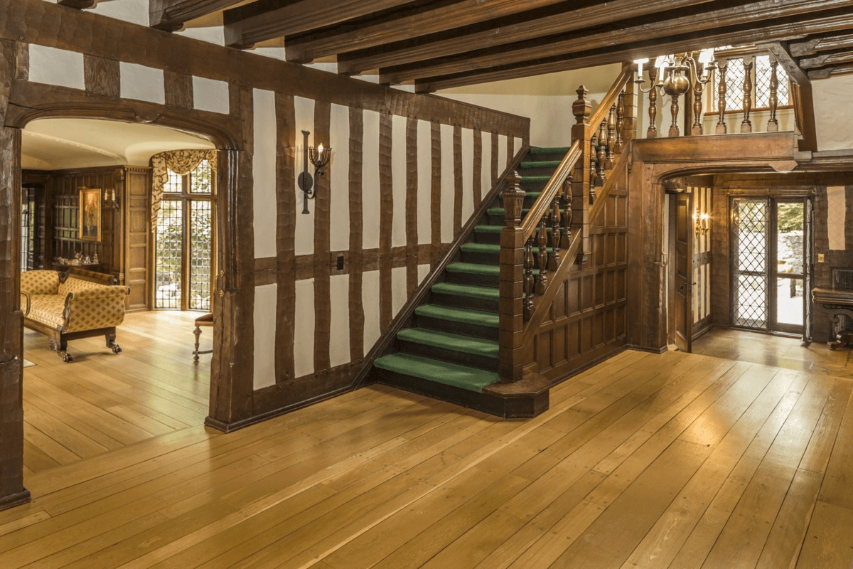 entry hall with view of stair and glimpse into parlor