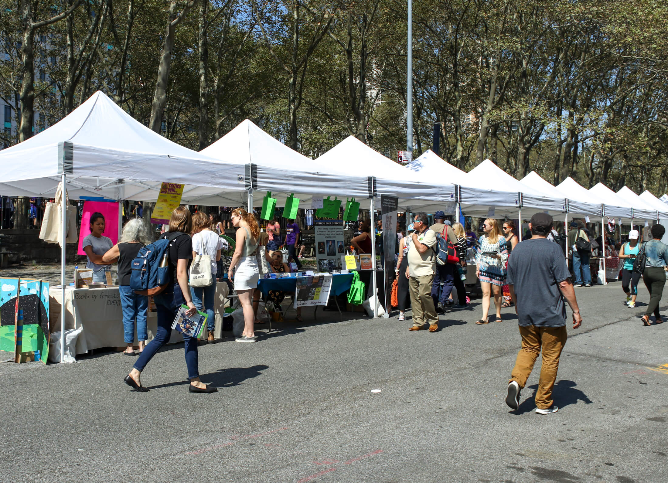 brooklyn book festival -people walking by booksellers