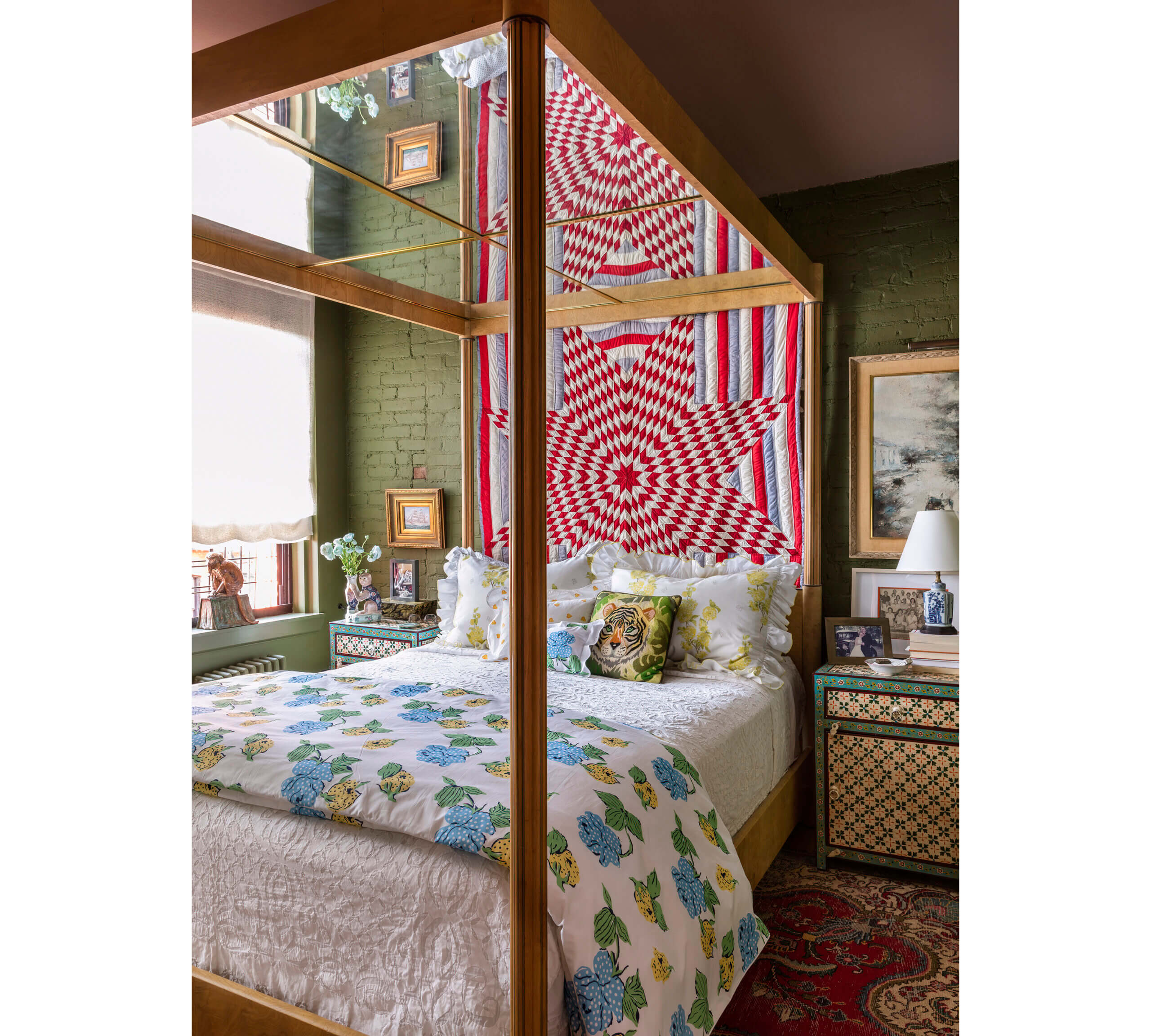 bedroom with a mirrored canopy