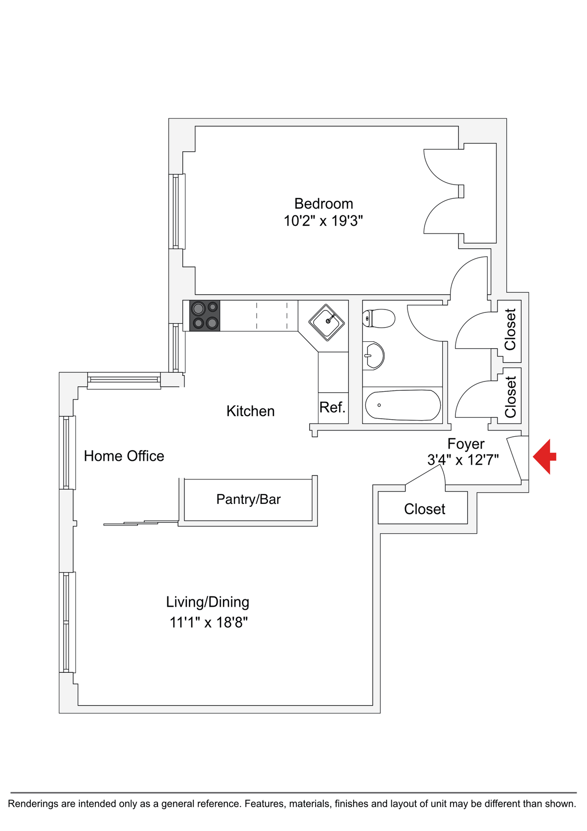 floorplan showing sliding door between dining and living