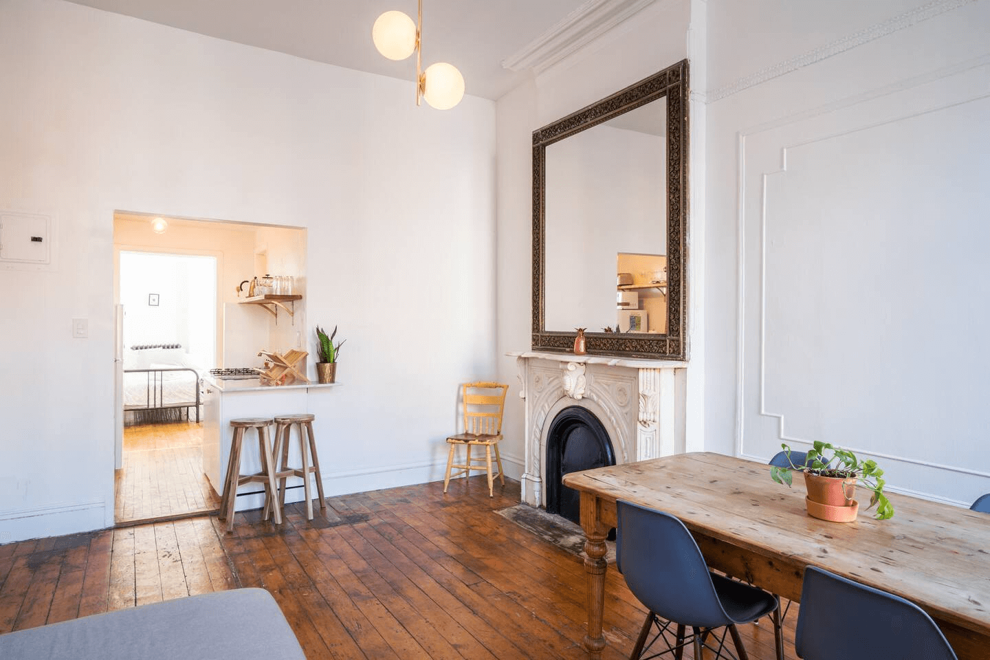 living room with view into the kitchen