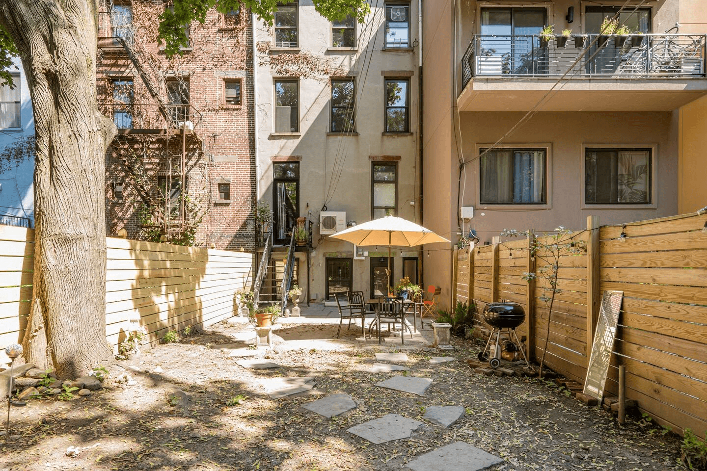 rear of the house showing stairs down from parlor level to the rear yard