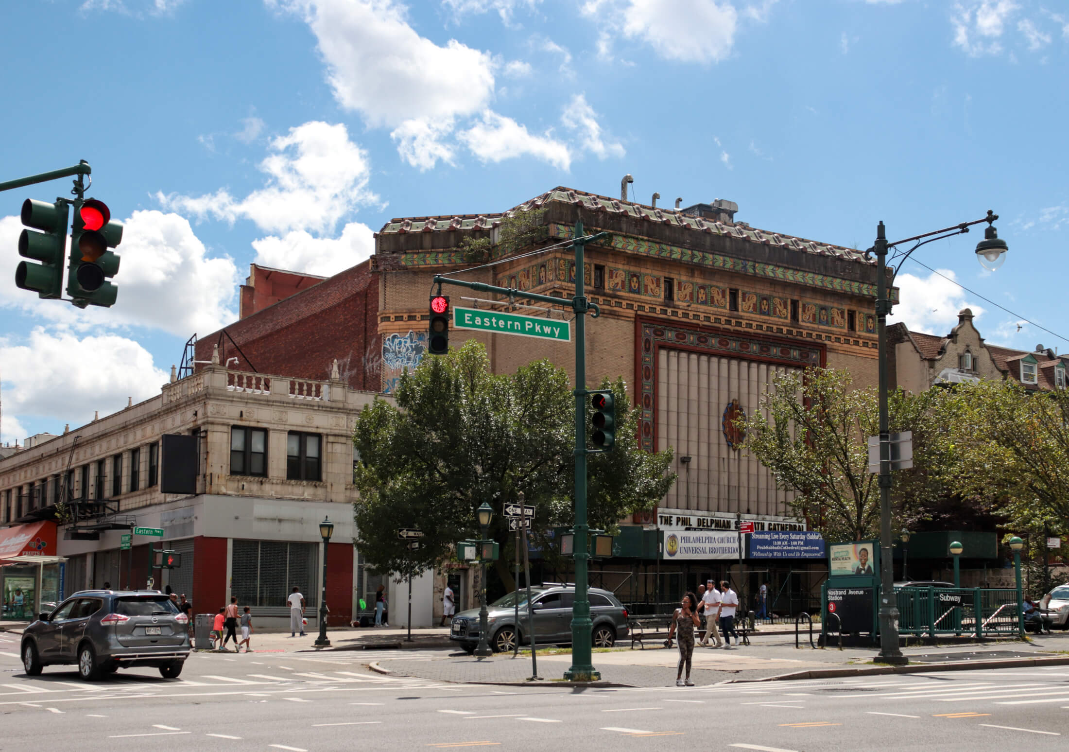 brooklyn - colorful art deco details on the former cameo theater on eastern parkway
