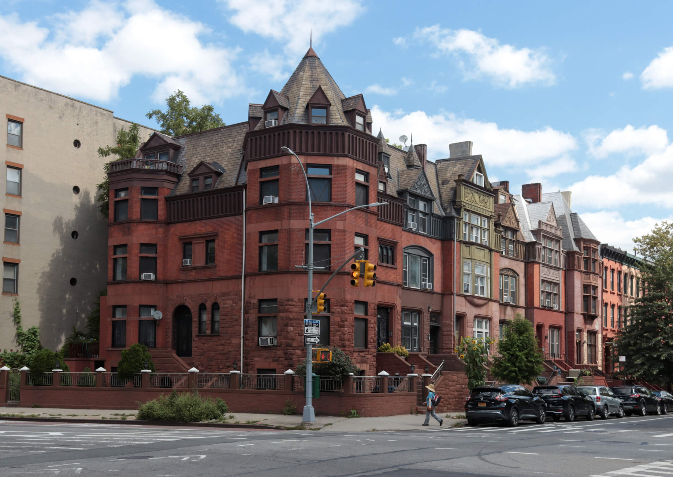historic brick houses on the corner of bedford and rogers