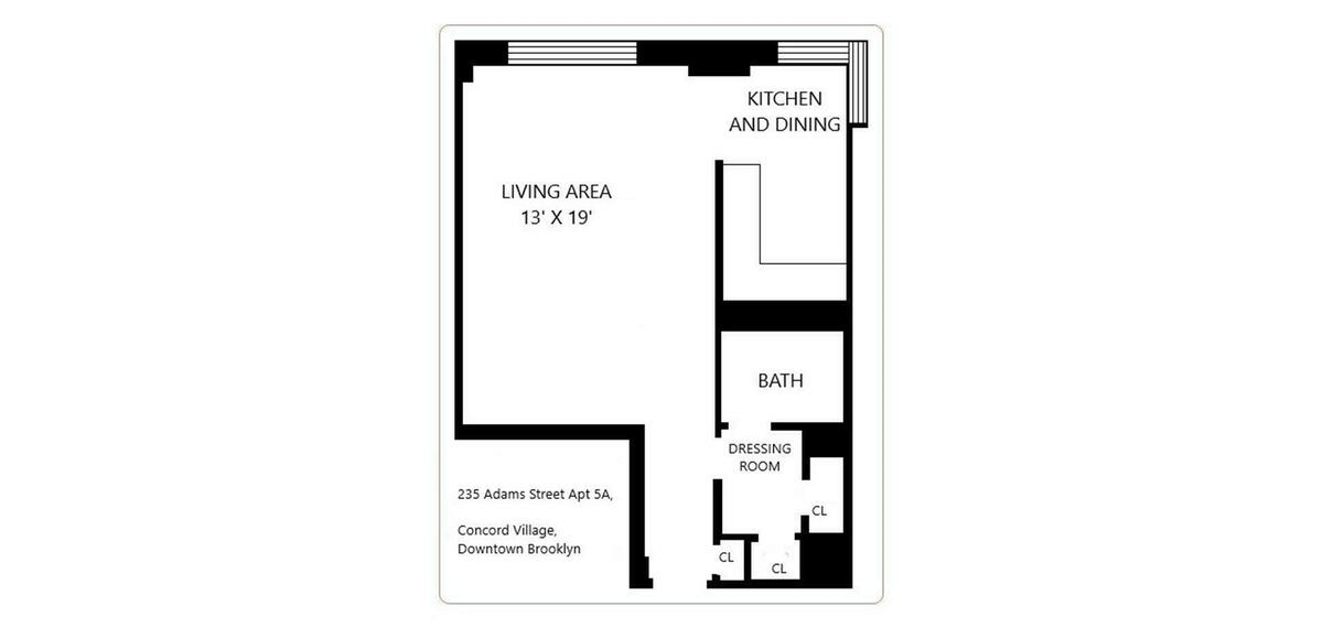 floorplan showing studio with dressing room off bath