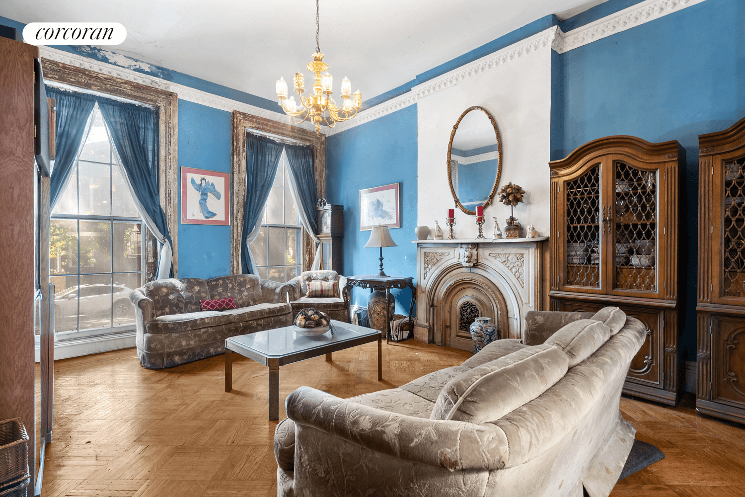 parlor with marble mantel