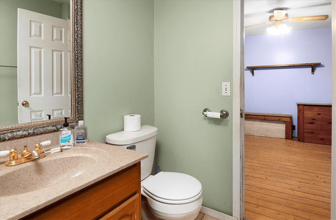 bathroom with wood vanity