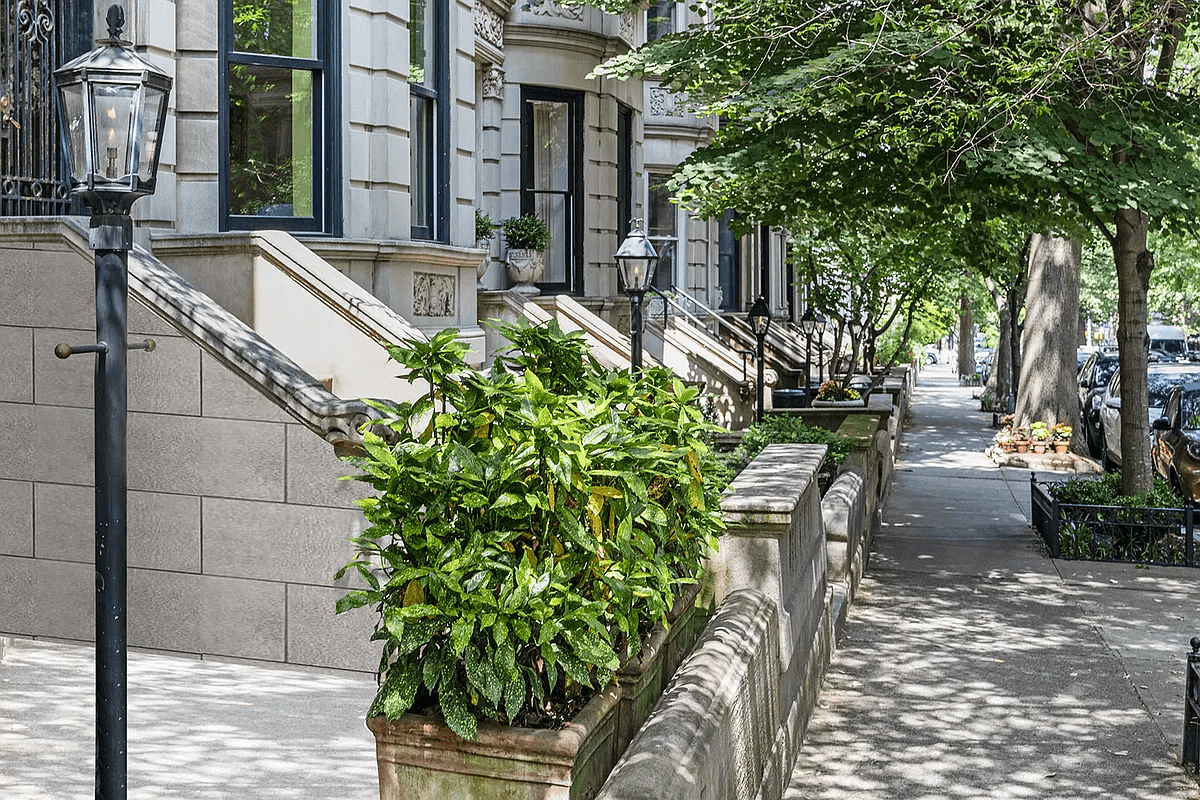 view of the limestone houses along the street