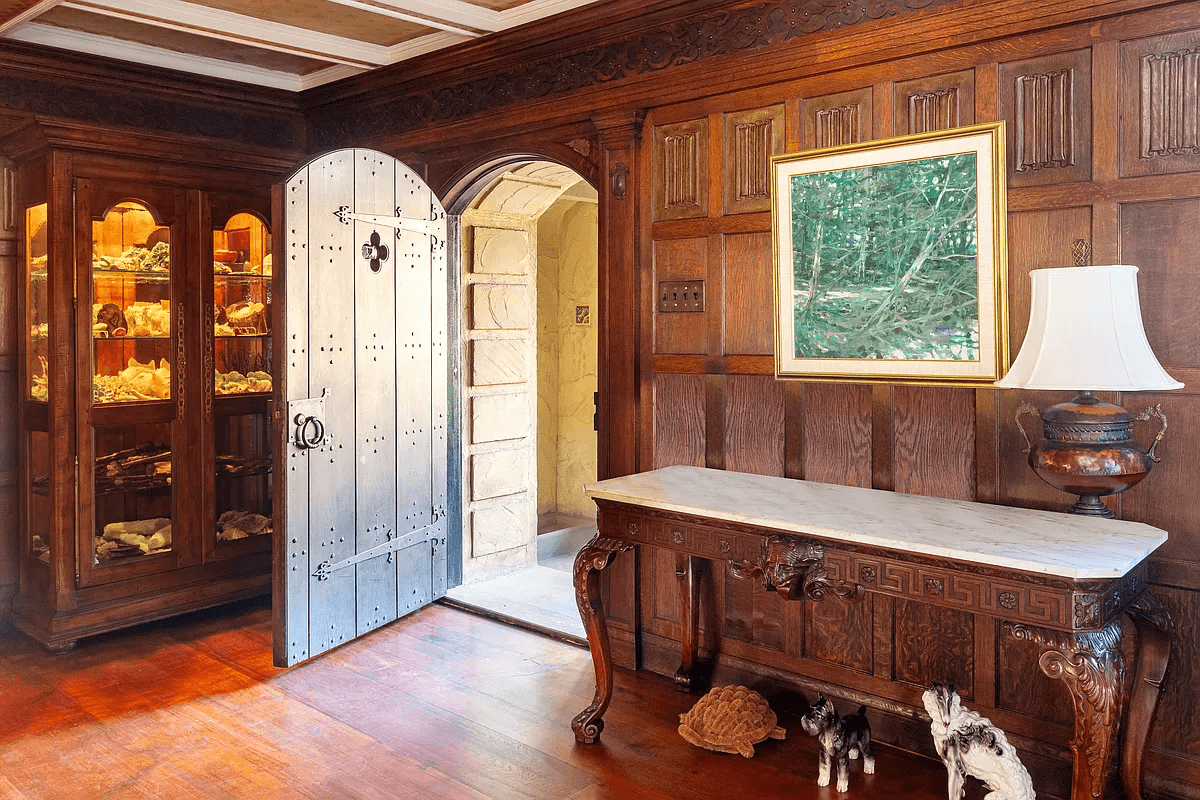 arched entrance door to the main hall