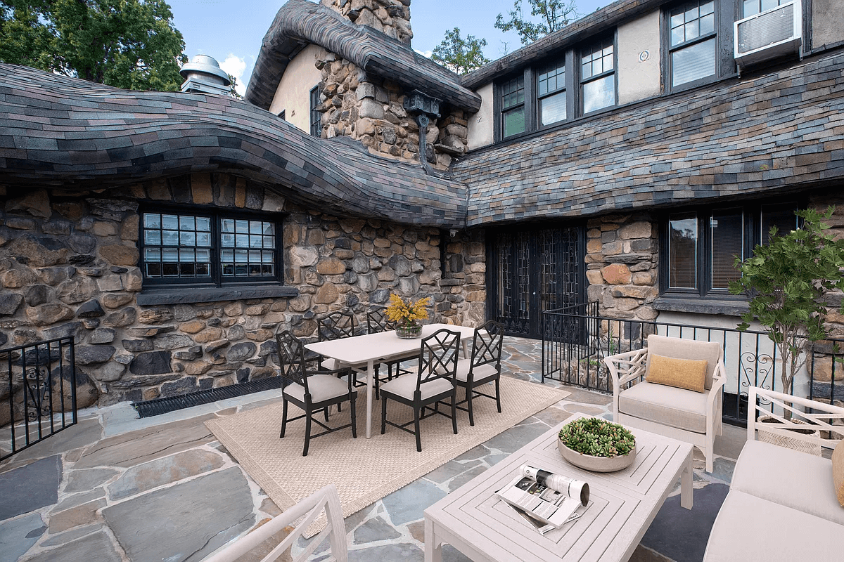 virtually staged view of patio with room for dining and seating