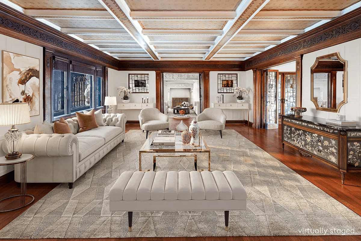 virtually staged main hall with woodwork white