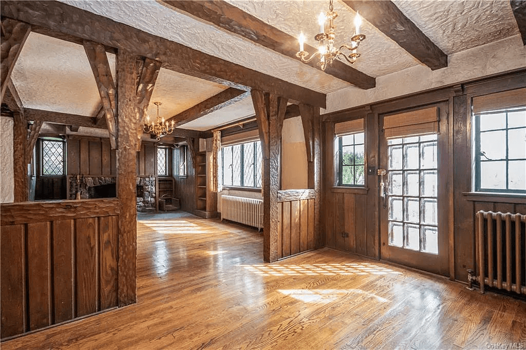 wood filled dining and living room