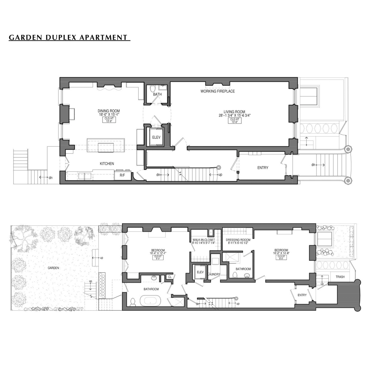 floorplan for the lower duplex with parlor level living room and garden level bedrooms