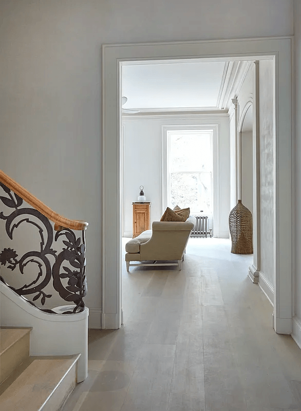 view from stair into living area