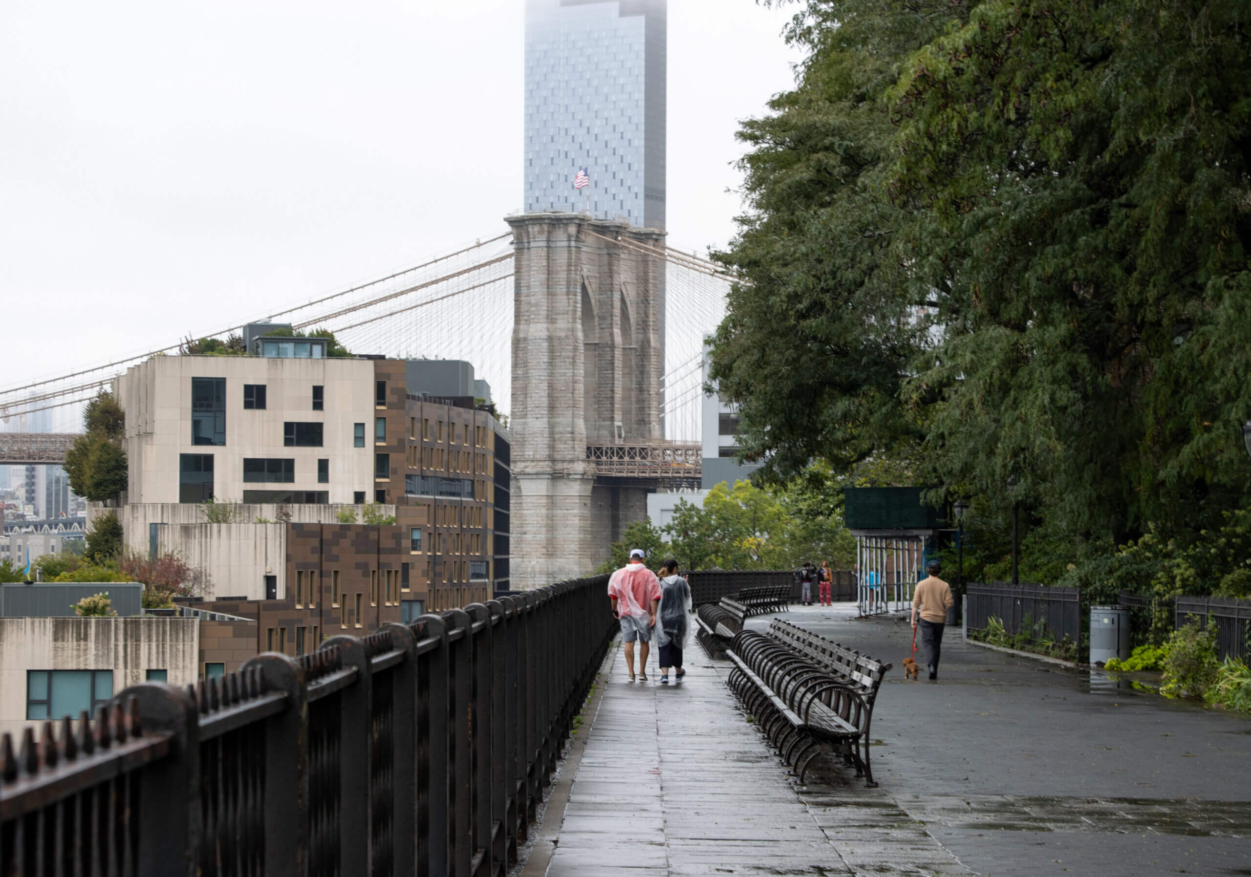 brooklyn links - people walking along the promenade after the rain