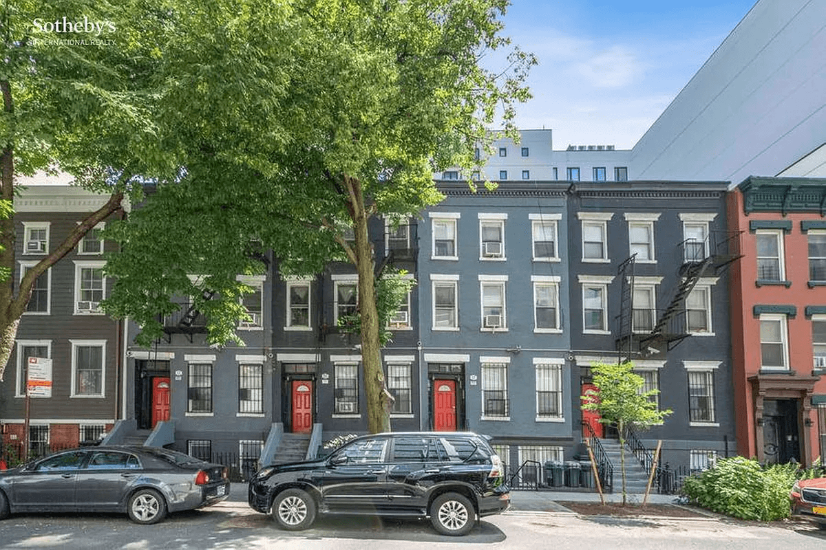 downtown brooklyn greek revival blue painted brick row houses