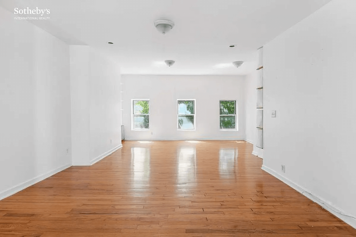 living room with three windows