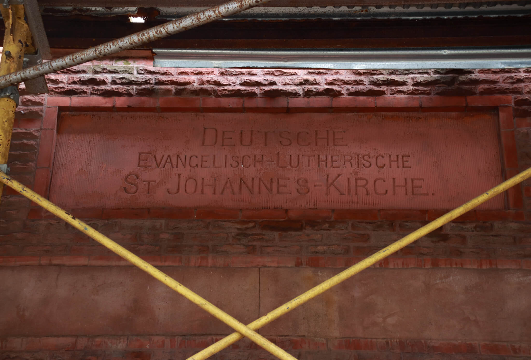 tablet with original name of church - deutsche evangelisch lutherische st johannes kirche