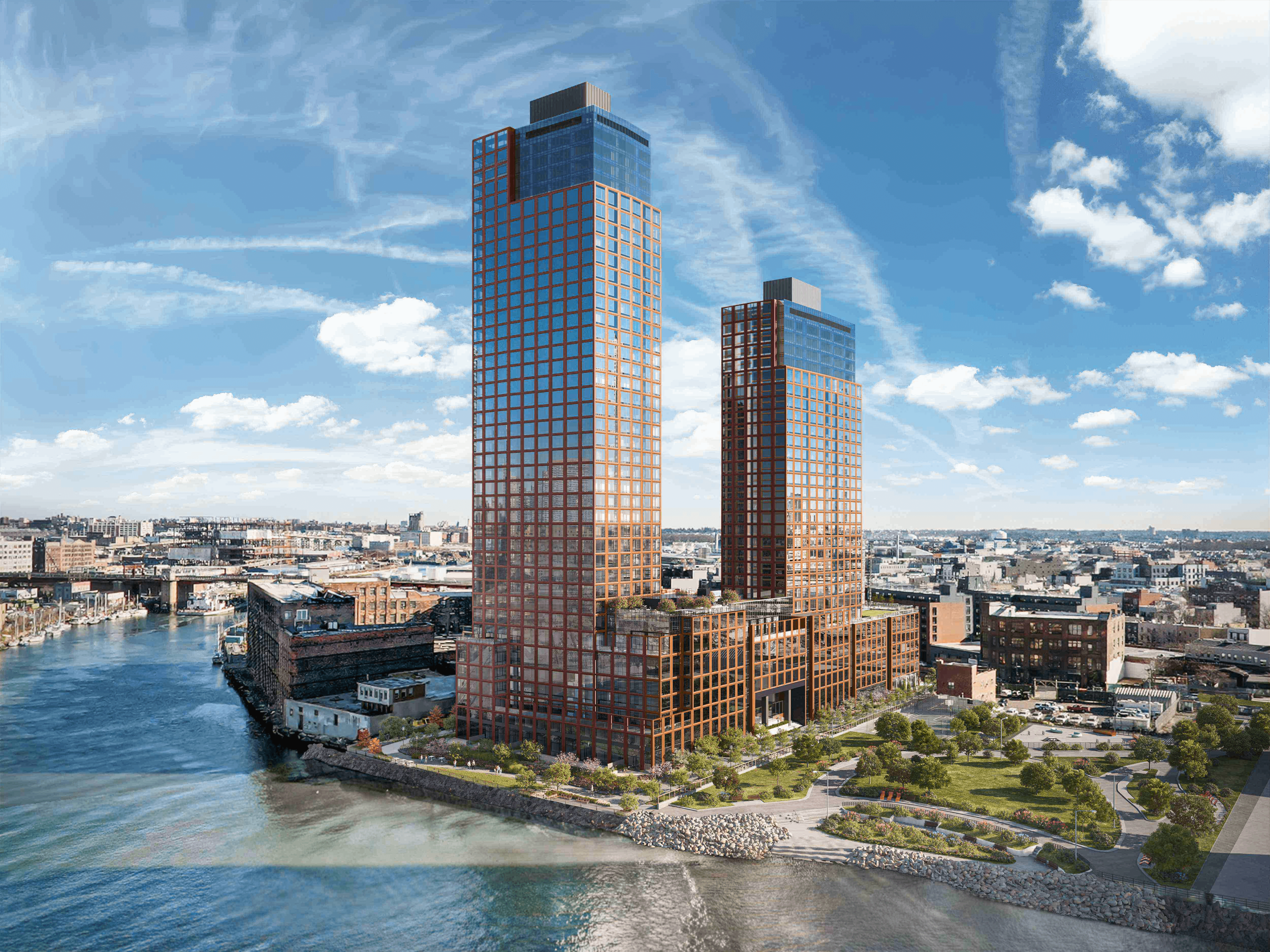 affordable housing - rendering of two towers at the waterfront