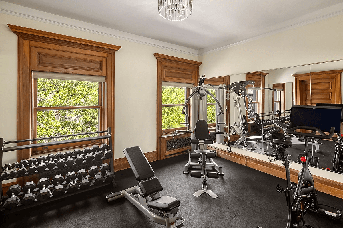 gym with mirrored wall