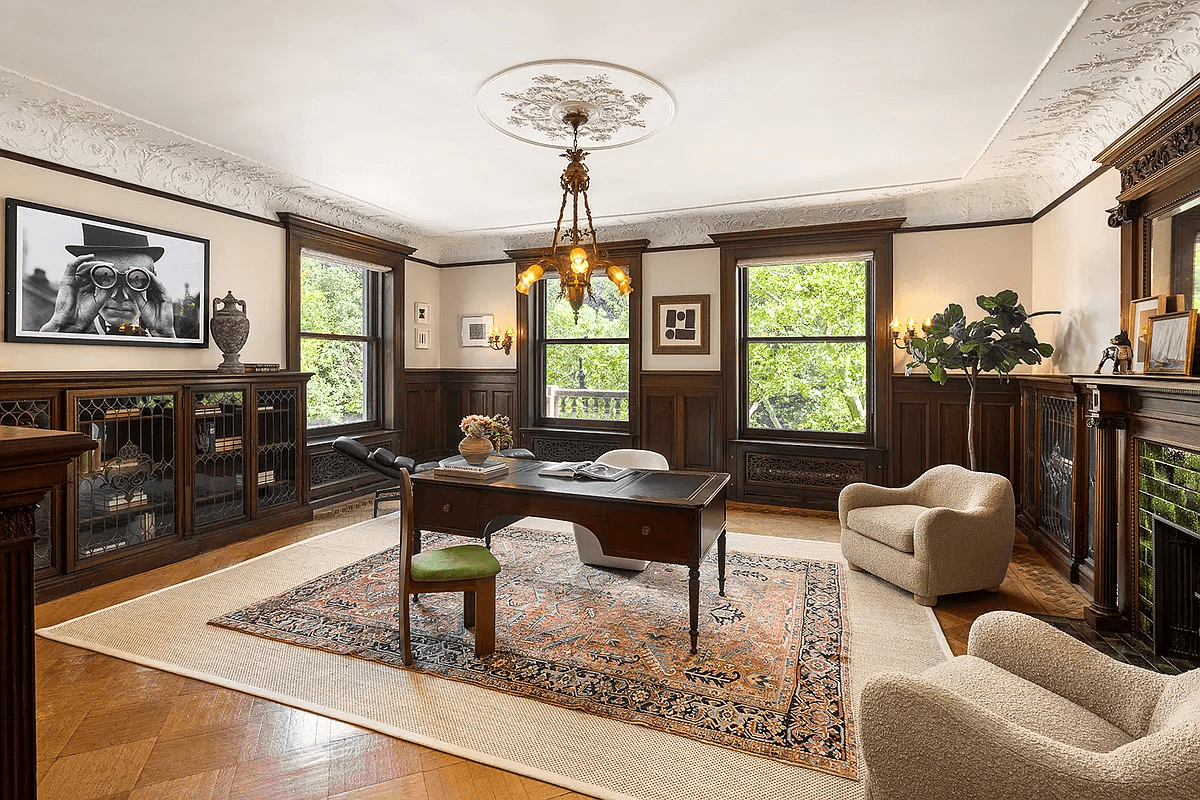 library with plaster details and wainscoting