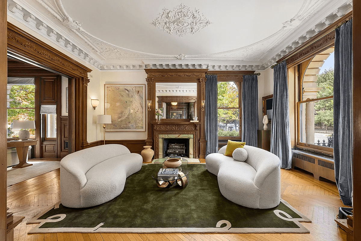 park slope - parlor with mantel, moldings and plasterwork