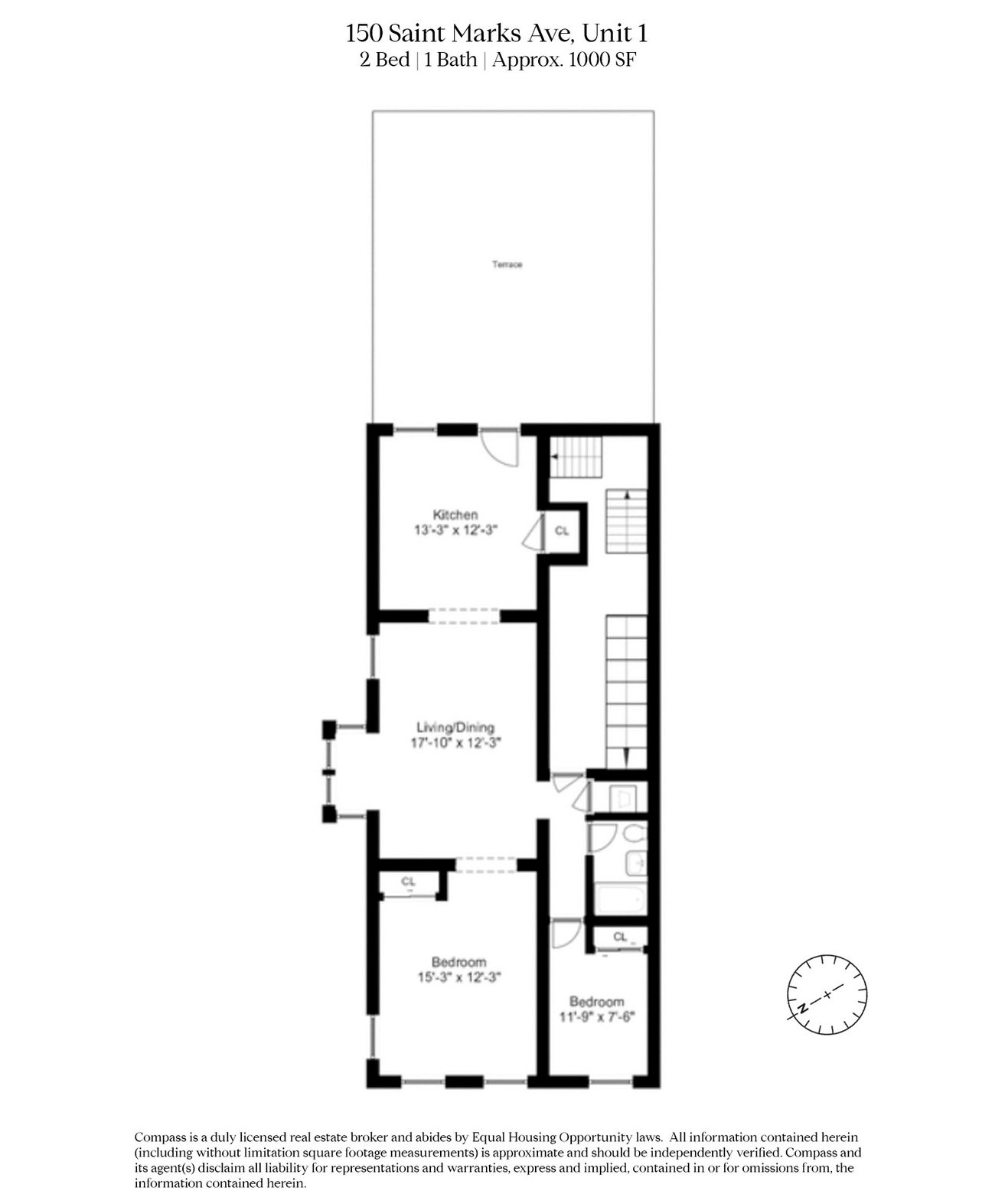 floorplan showing bedrooms at one end, kitchen at the other and a living room in between