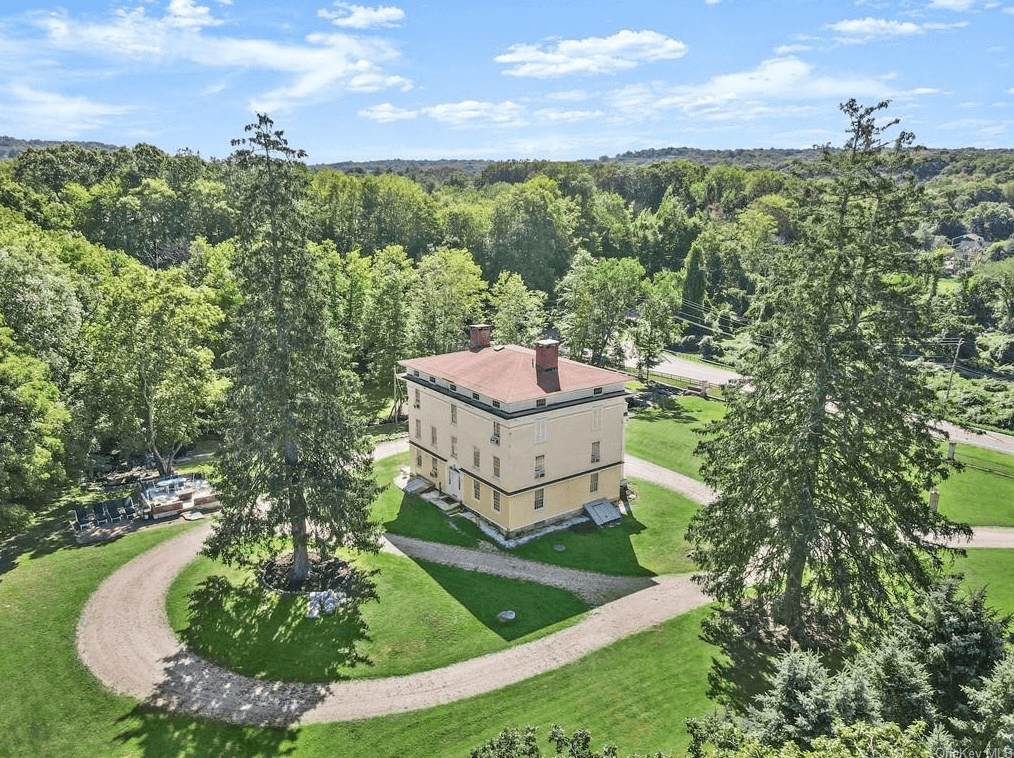 aerial view of the house with view of pool