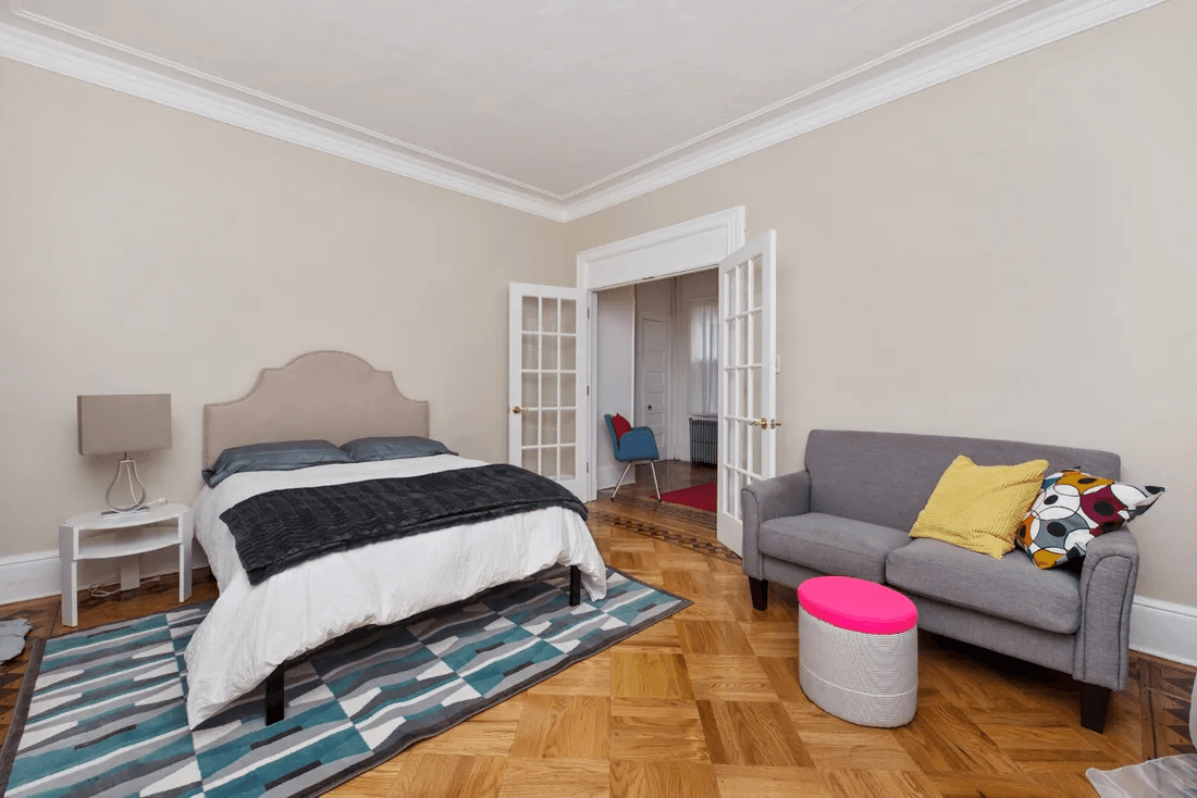 bedroom with french doors to entry