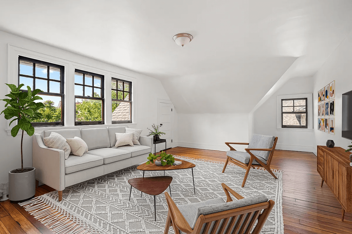 bedroom virtually staged as a living room