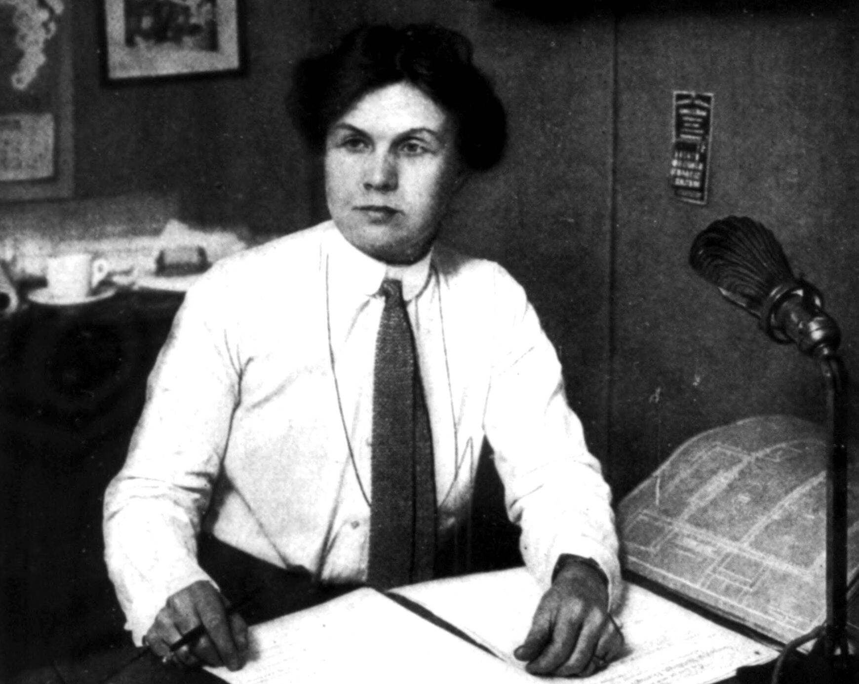 fay kellogg black and white portrait at desk