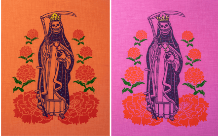 brightly colored artwork depicting Santa Muerte