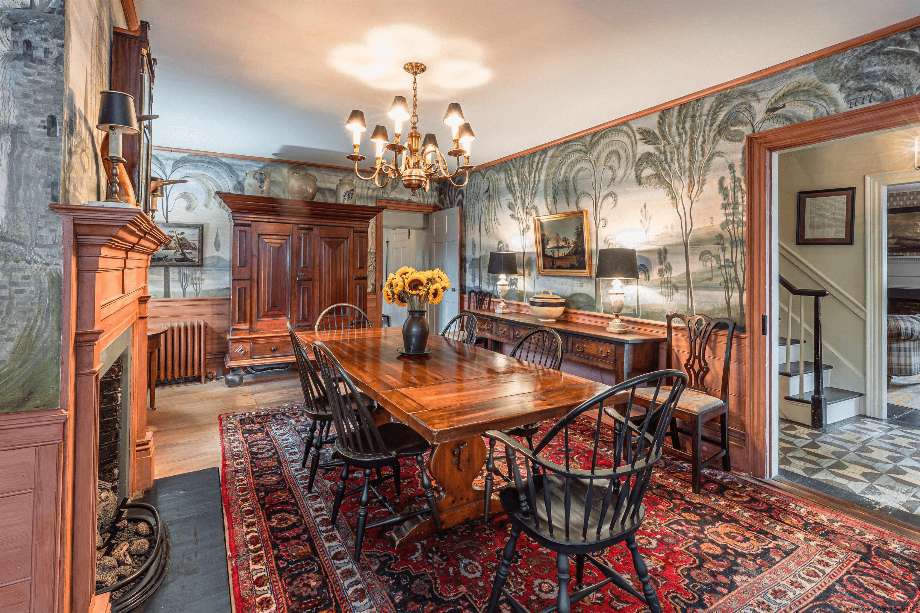 dining room with handpainted mural