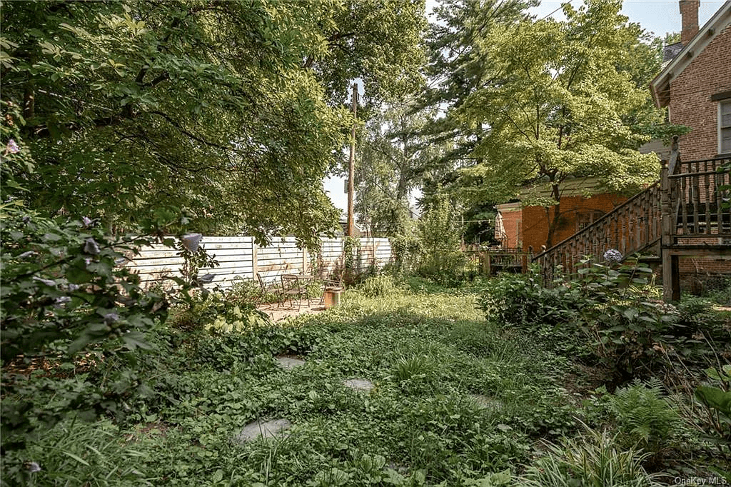rear yard wih some shrubs