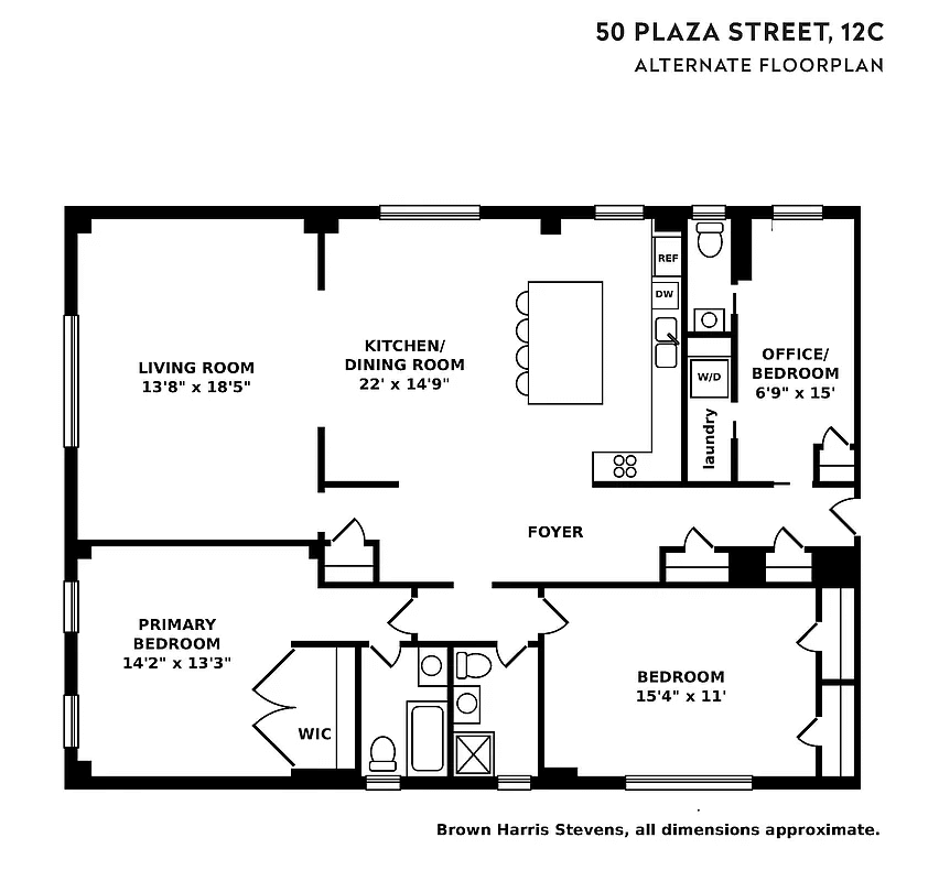 alternate floor plan with open plan kitchen and dining