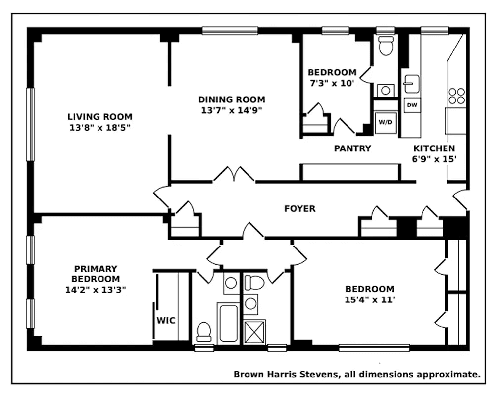 floor plan with center hallway and three bedrooms