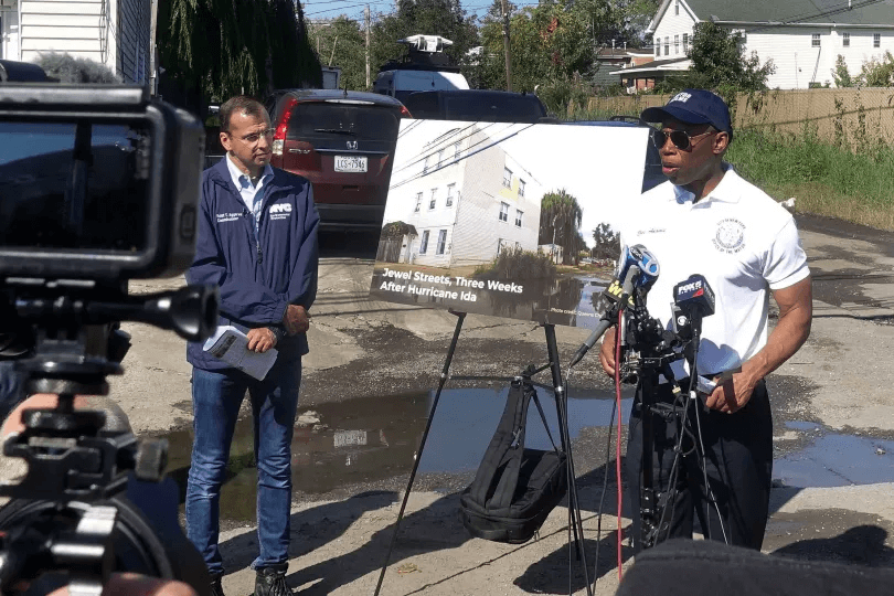 eric adams at a press event at The Hole