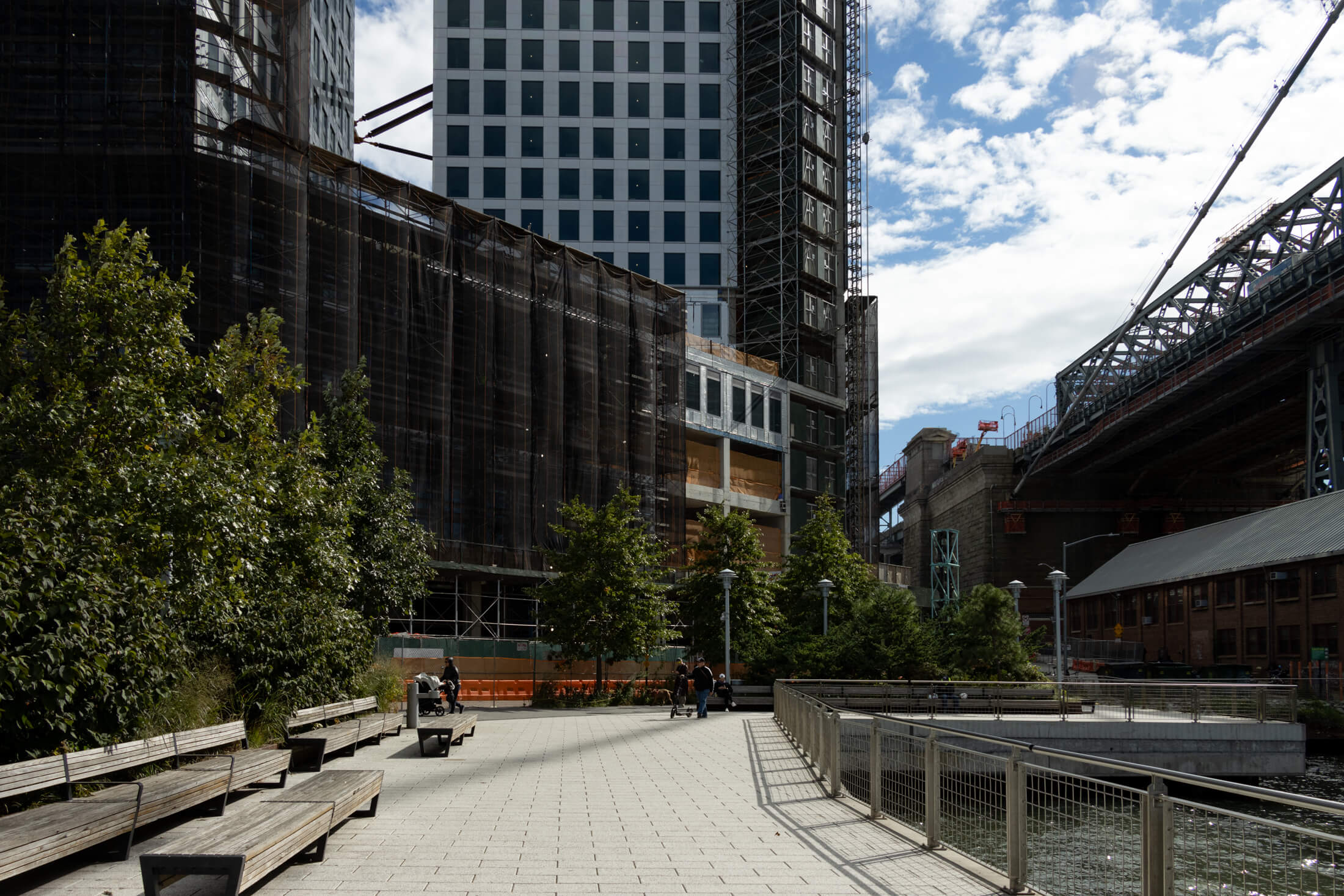 view from domino park to the base of the towers