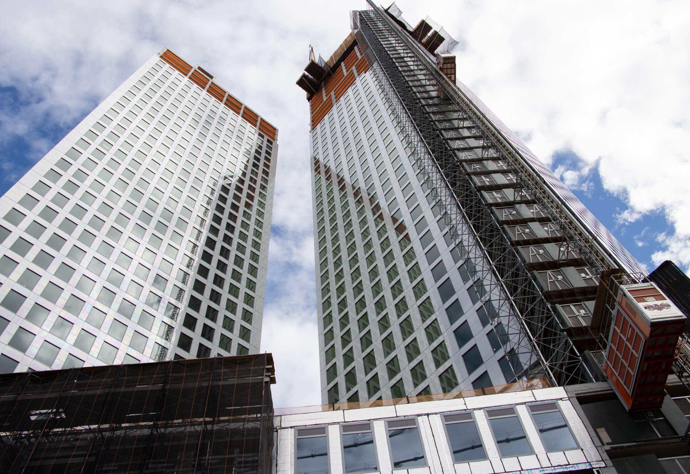 view of the base of the towers from inside domino park