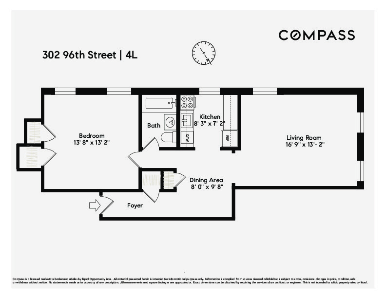 floorplan showing living room at one end and bedroom at the other end of the unit